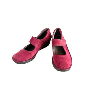 Bionica Flow Red Leather Mary Jane Wedge Heel Shoes Womens Size 8.5 M